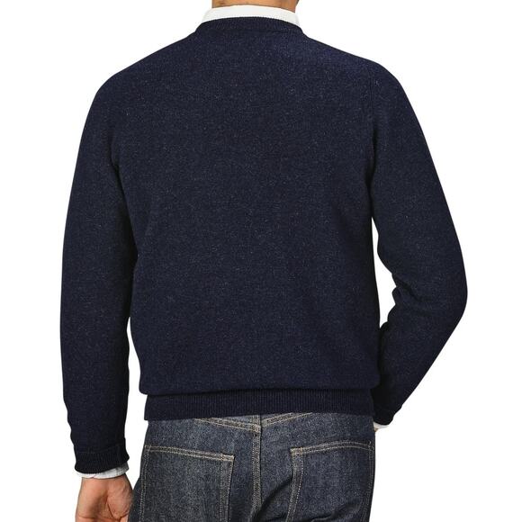 Huntington Lambswool Virgin 100% Wool V-Neck Sweater Men M Navy Knit Vintage - Picture 2 of 13